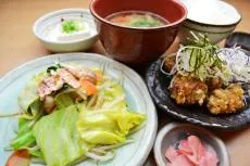 Stir-fried vegetables and Tatsuta fried set